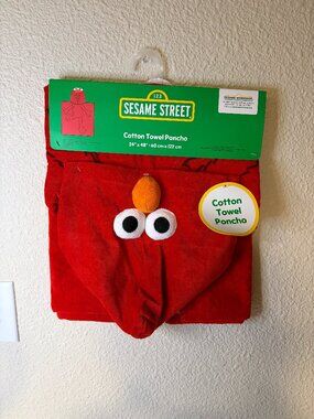 Sesame Street Elmo Hooded Towel Poncho Kids Bath Beach Cotton NWT